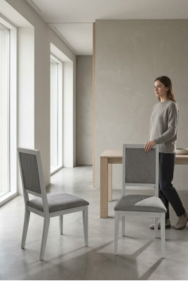 Silla Silla de comedor Madera Tela Sillas de comedor Diseño Sillón Gris Nuevo Respaldo nuevo