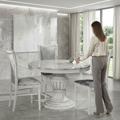 Mesa de comedor redonda de madera clásica barroca italiana