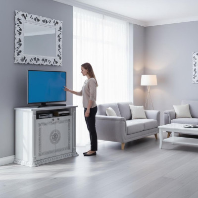 Comò rtv televisore lucido bassa credenza design scaffali tv legno Italia