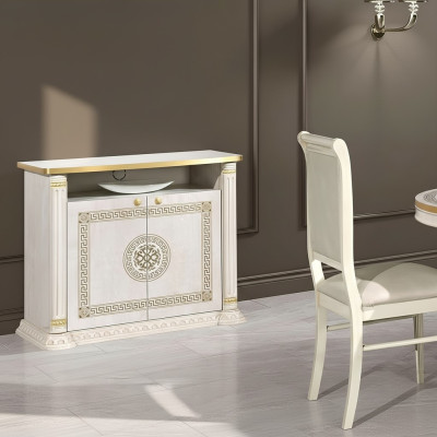 Mueble de TV de diseño, consola para televisor, mueble de lujo en madera dorada beige
