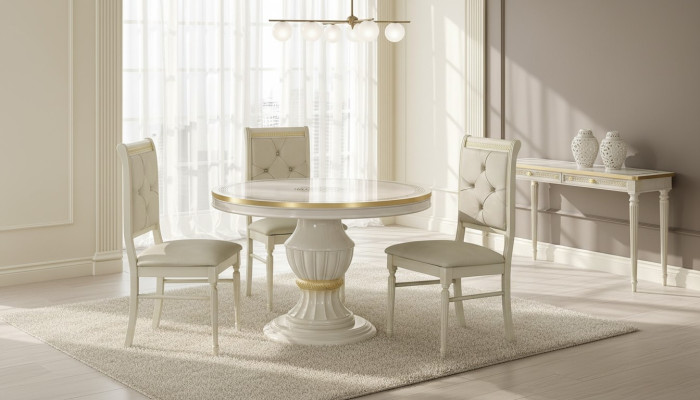 Mesa redonda de comedor de madera, muebles barrocos clásicos, nueva