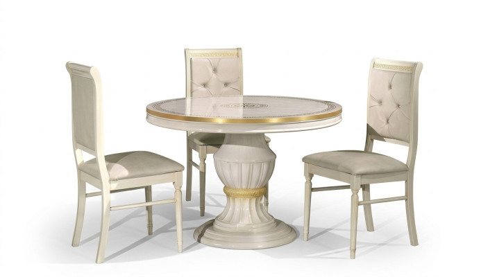 Mesa redonda de comedor de madera, muebles barrocos clásicos, nueva