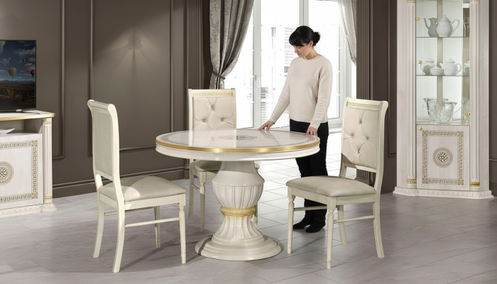 Conjunto de muebles de comedor con mesa redonda de madera de 4 piezas