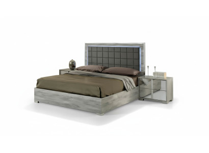 Cama doble de lujo de madera tapizada gris diseño moderno