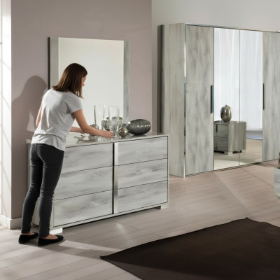 Conjunto de cómoda con espejo diseño mueble bajo armario madera gris