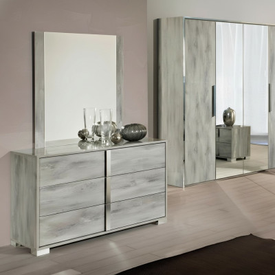 Conjunto de cómoda con espejo diseño mueble bajo armario madera gris