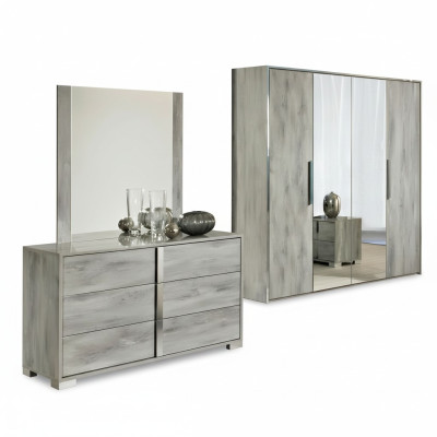 Conjunto de cómoda con espejo diseño mueble bajo armario madera gris