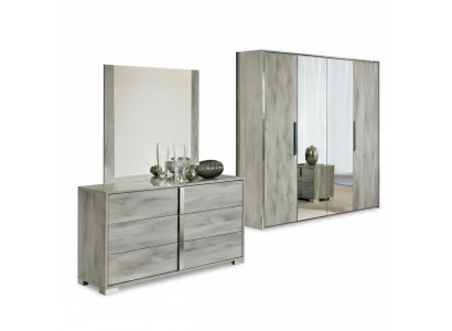 Conjunto de cómoda con espejo diseño mueble bajo armario madera gris