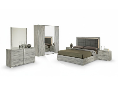 Conjunto de muebles de dormitorio con cama, mesita de noche, armario, cómoda y espejo de 6 piezas