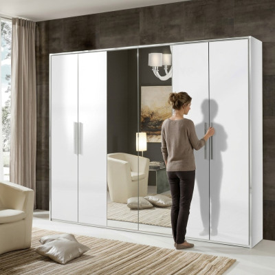 Armario espejo para dormitorio con 6 puertas de madera