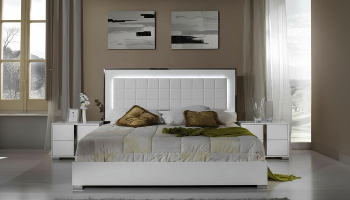 Cama moderna con cabecero tapizado cama matrimonial marco de cama blanco diseño dormitorio