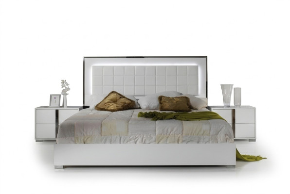 Cama moderna con cabecero tapizado cama matrimonial marco de cama blanco diseño dormitorio