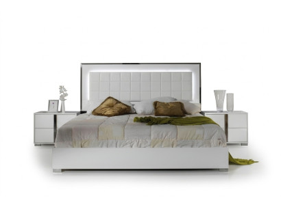 Cama moderna con cabecero tapizado cama matrimonial marco de cama blanco diseño dormitorio