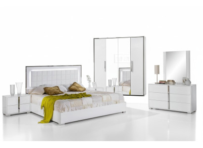 Conjunto de muebles de dormitorio con cama, mesita de noche, armario, cómoda y espejo, 6 piezas nuevo