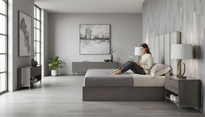 Cama de dormitorio, mesita de noche, camas, cama tapizada, cama matrimonial, estructura de cama, juego de 3 piezas.