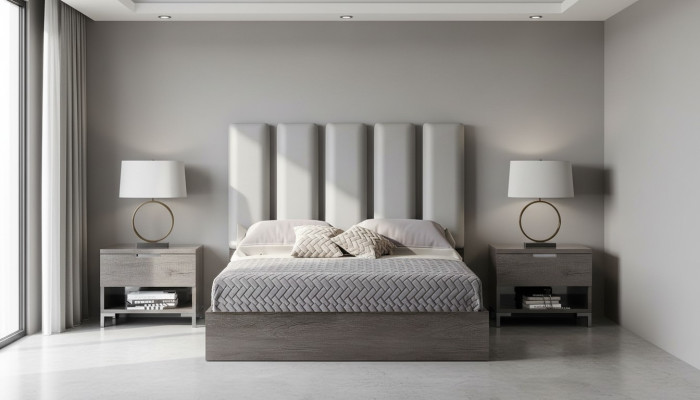 Cama de dormitorio, mesita de noche, camas, cama tapizada, cama matrimonial, estructura de cama, juego de 3 piezas.