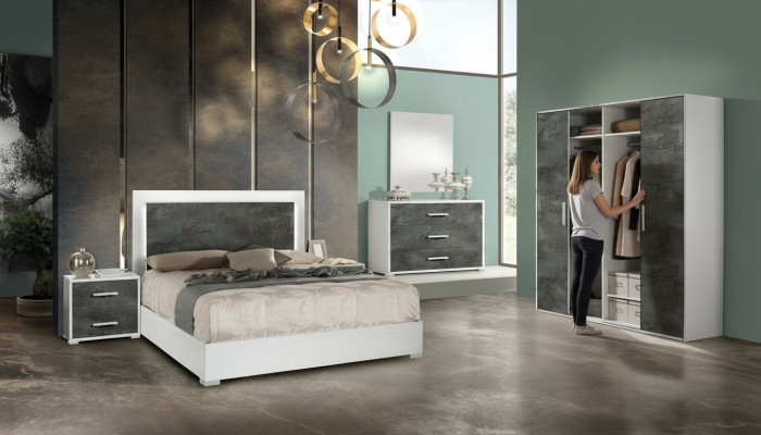 Juego de muebles de dormitorio cama mesita armario cómoda espejo doble nuevo 6 piezas.