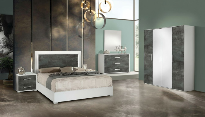 Juego de muebles de dormitorio cama mesita armario cómoda espejo doble nuevo 6 piezas.