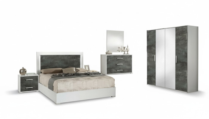 Juego de muebles de dormitorio cama mesita armario cómoda espejo doble nuevo 6 piezas.