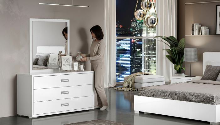 Conjunto de cómoda con espejo blanco de diseño moderno
