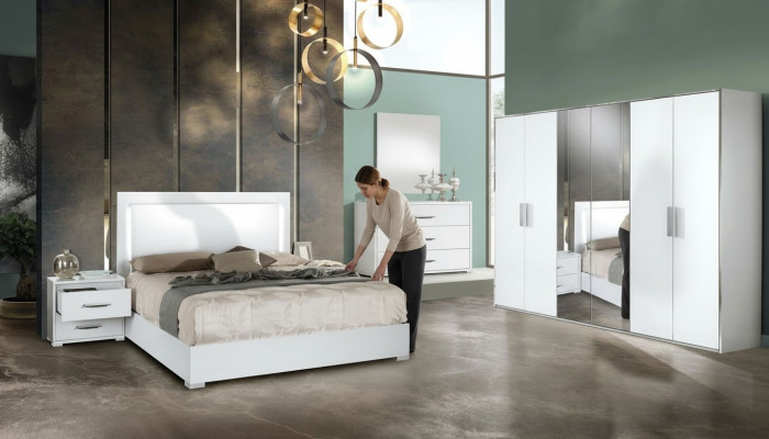 Juego de dormitorio de 6 piezas cama mesita armario cómoda espejo