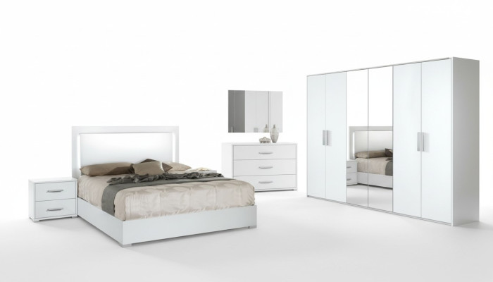 Juego de dormitorio de 6 piezas cama mesita armario cómoda espejo