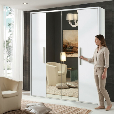 Armario de 4 puertas diseño muebles de madera armarios blanco espejo