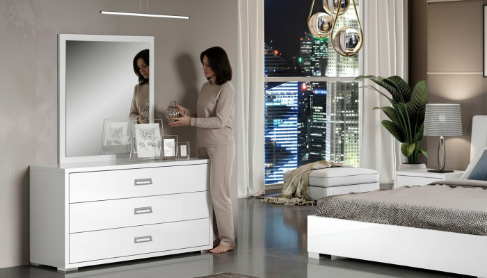 Conjunto de cómoda espejo diseñador lujo consola muebles madera armario blanco