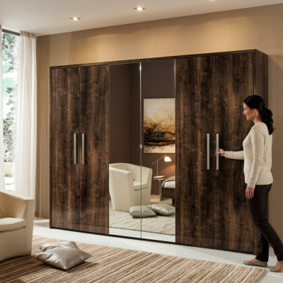 xxl armario con 6 puertas móviles diseño madera lujo espejo nuevo