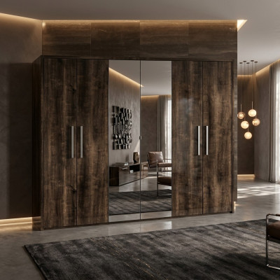 xxl armario con 6 puertas móviles diseño madera lujo espejo nuevo