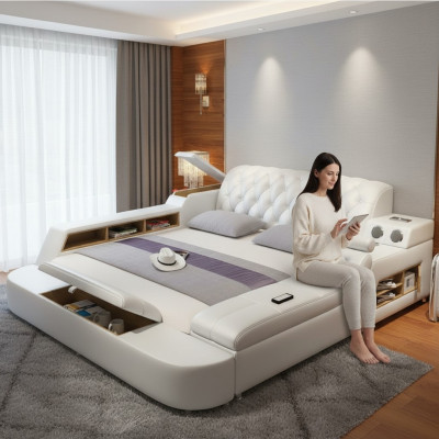 Diseño Cama multifunción XXL Grandes camas Cuero Hotel Tapizado 150x200cm