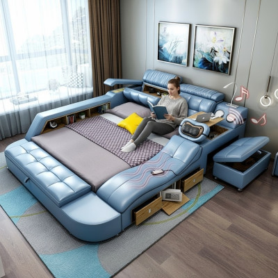 Diseño cama XXL grande de cuero de hotel tapizado 180x200 cama con estante multifuncional
