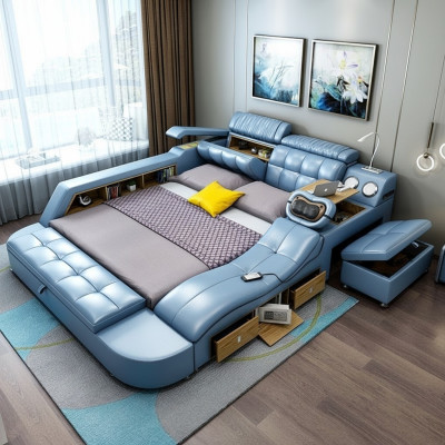 Diseño cama XXL grande de cuero de hotel tapizado 180x200 cama con estante multifuncional