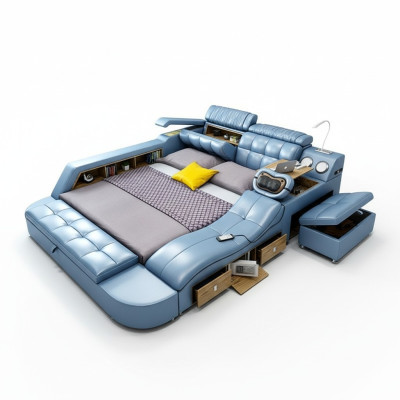 Diseño cama XXL grande de cuero de hotel tapizado 180x200 cama con estante multifuncional