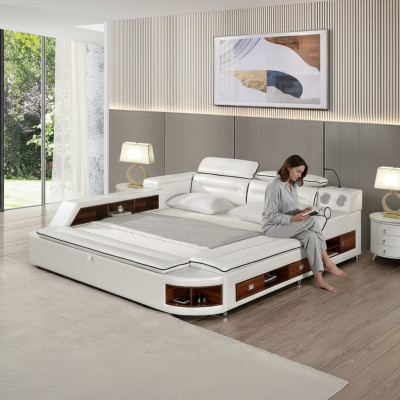 Diseño de cama de cuero con doble estante, camilla de masaje multifuncional para hoteles.