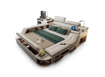 Cama de lujo multifuncional de 180x200, cama de cuero para dormitorio.