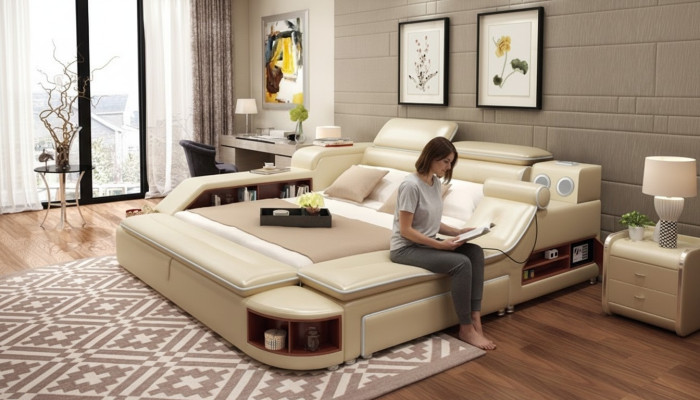 Cama multifunción con caja fuerte, función de calefacción, puerto USB y sonido. Cama doble nueva.