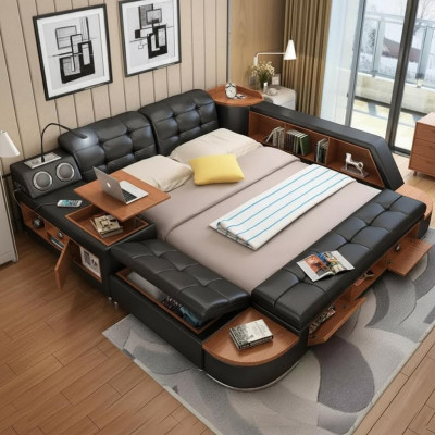 Camas Modernas Hotel Multifunción Cama Doble de Lujo Diseño de Cuero
