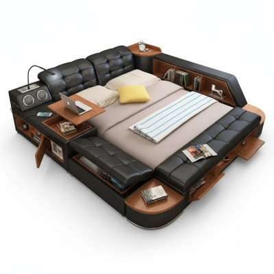 Camas Modernas Hotel Multifunción Cama Doble de Lujo Diseño de Cuero