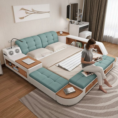 Colchón 180x200 estante multifunción cama diseño USB cama grande camas de cuero