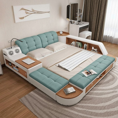 Colchón 180x200 estante multifunción cama diseño USB cama grande camas de cuero