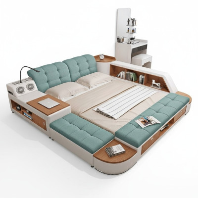 Colchón 180x200 estante multifunción cama diseño USB cama grande camas de cuero