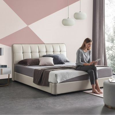 Camas de diseño Cama doble Cama matrimonial 180x200cm Cama de cuero Lámpara Cama tapizada