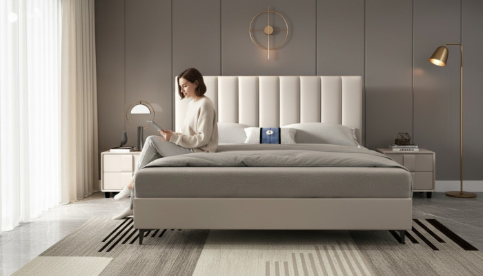 Diseño de camas de madera y cuero de 180x200 cm, muebles de dormitorio, camas de hotel.