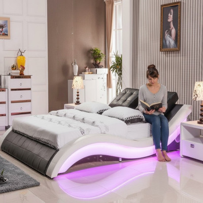 Diseño de cama de lujo Camas digitales con LED Muebles de dormitorio en cuero Doble