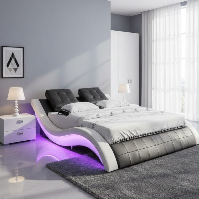Diseño de cama de lujo Camas digitales con LED Muebles de dormitorio en cuero Doble