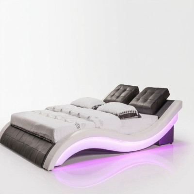 Diseño de cama de lujo Camas digitales con LED Muebles de dormitorio en cuero Doble