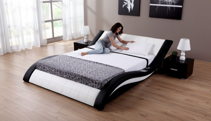 Diseño de cama Camas digitales USB Lujo Muebles de dormitorio de cuero Doble