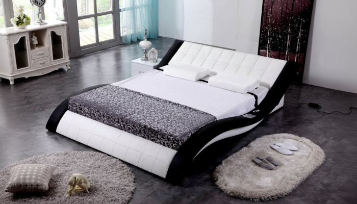 Diseño de cama Camas digitales USB Lujo Muebles de dormitorio de cuero Doble