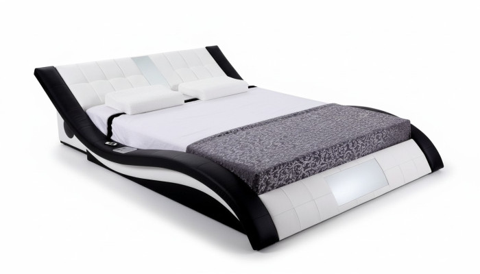 Diseño de cama Camas digitales USB Lujo Muebles de dormitorio de cuero Doble